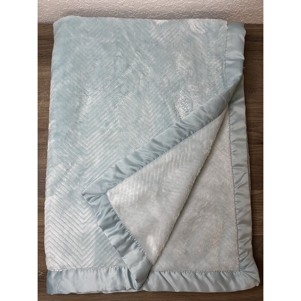 Modern Moments By Gerber Blue Green Satin Trim Baby Blanket Security Lovey